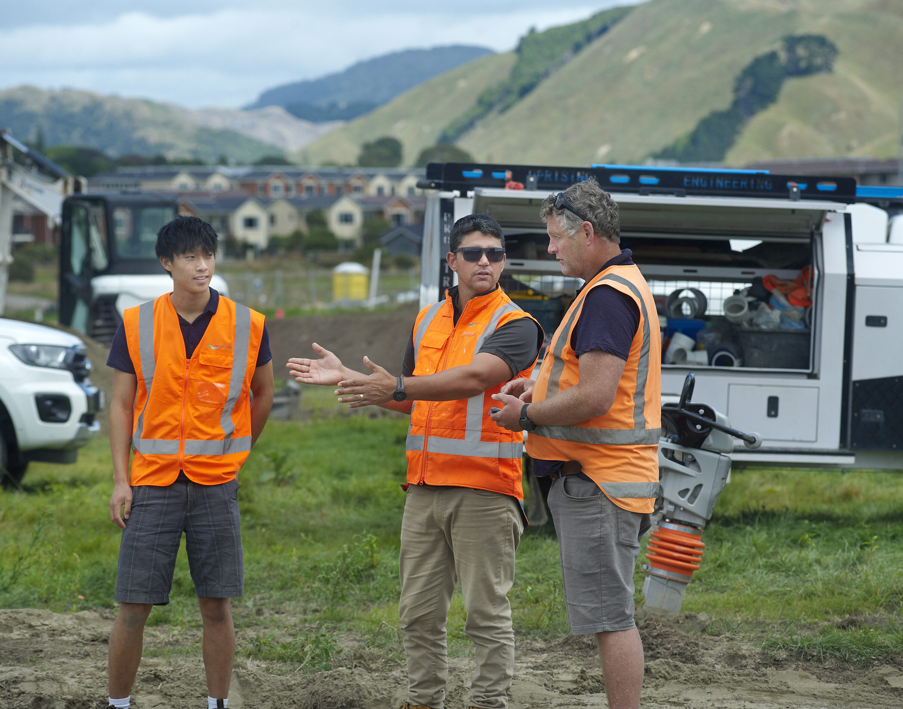 Land Matters project managers coordinating contractors and site activities during a residential land development project in New Zealand.